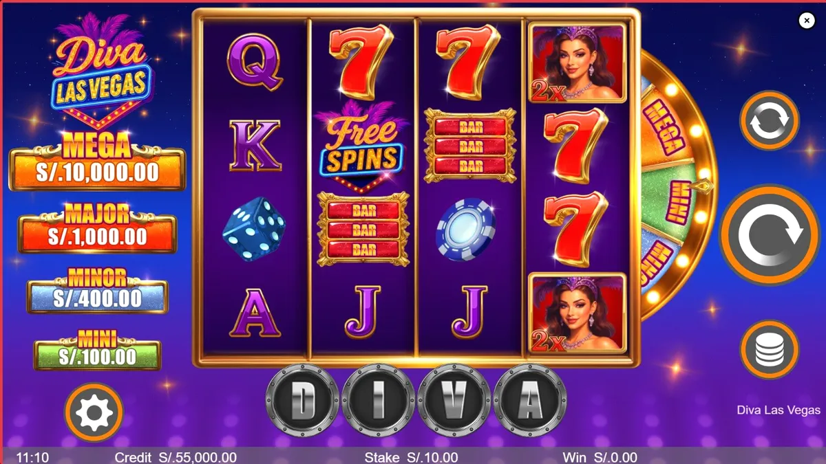 Tampilan visual slot Diva Las Vegas dengan nuansa neon dan panggung kasino